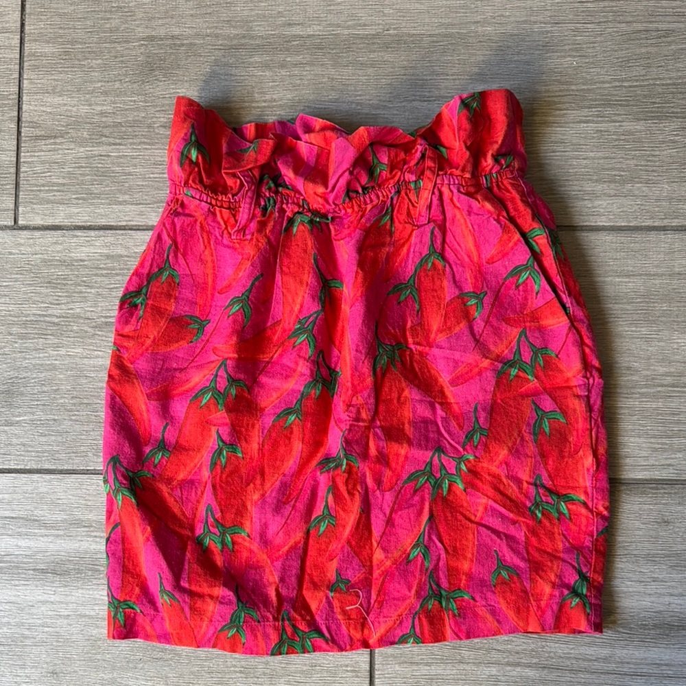 Farm Rio Chili Pepper Paper Bag Mini Skirt XS
